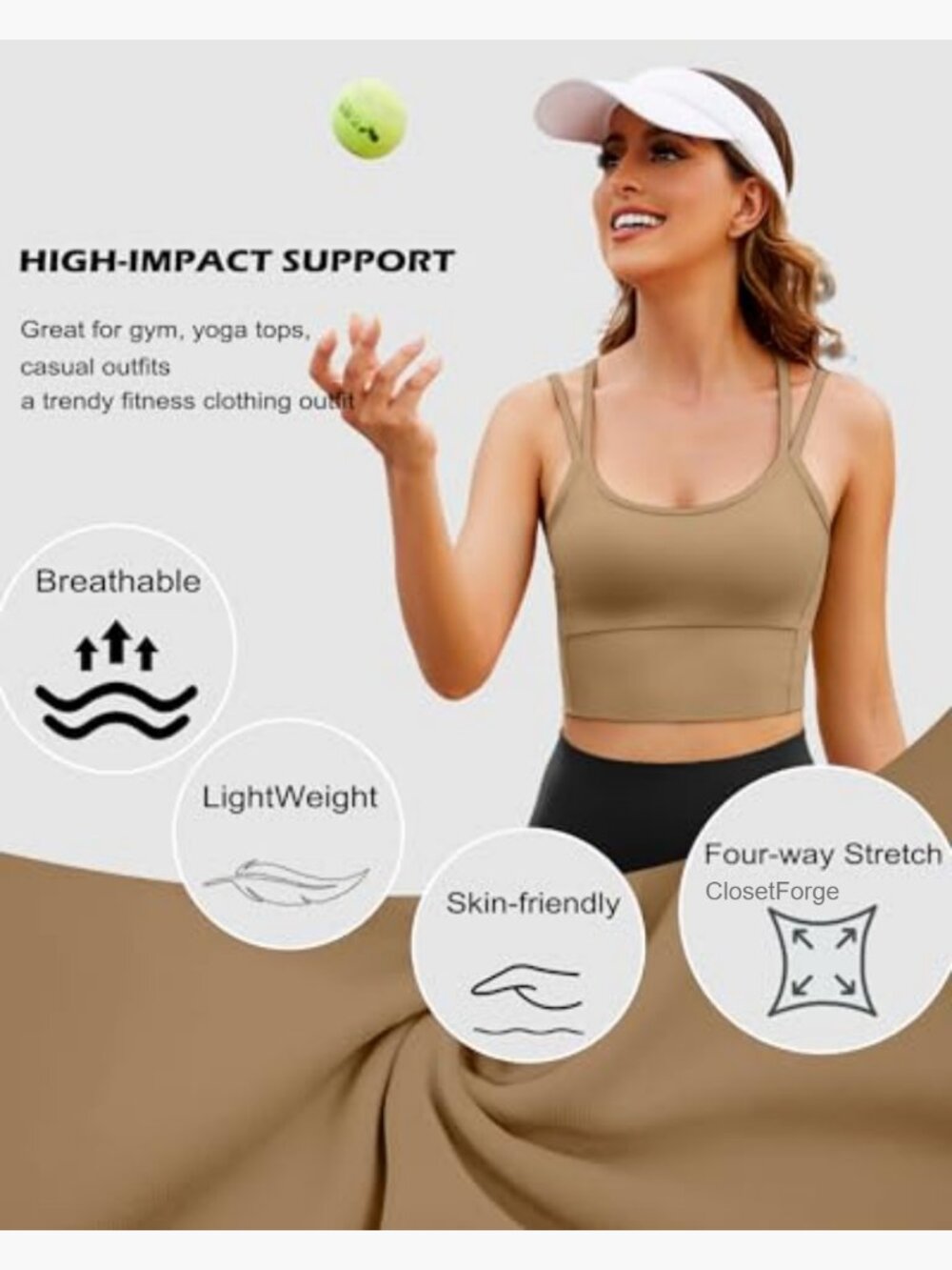 High Support Sports Bra Longline Tank Top with Built-In Padded Bra - Picture 5 of 7